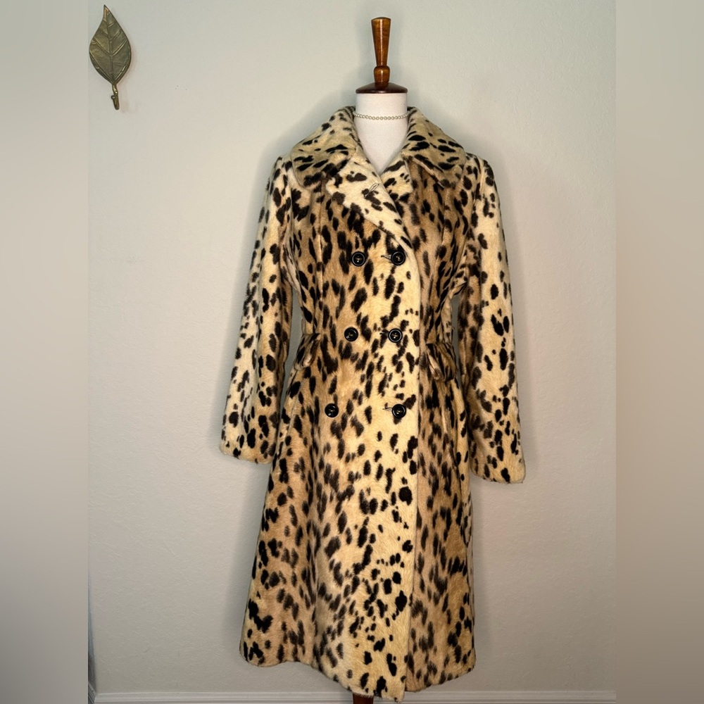 Rare 1960’s Faux Fur Leopard Cheetah Print Double-Breasted Coat